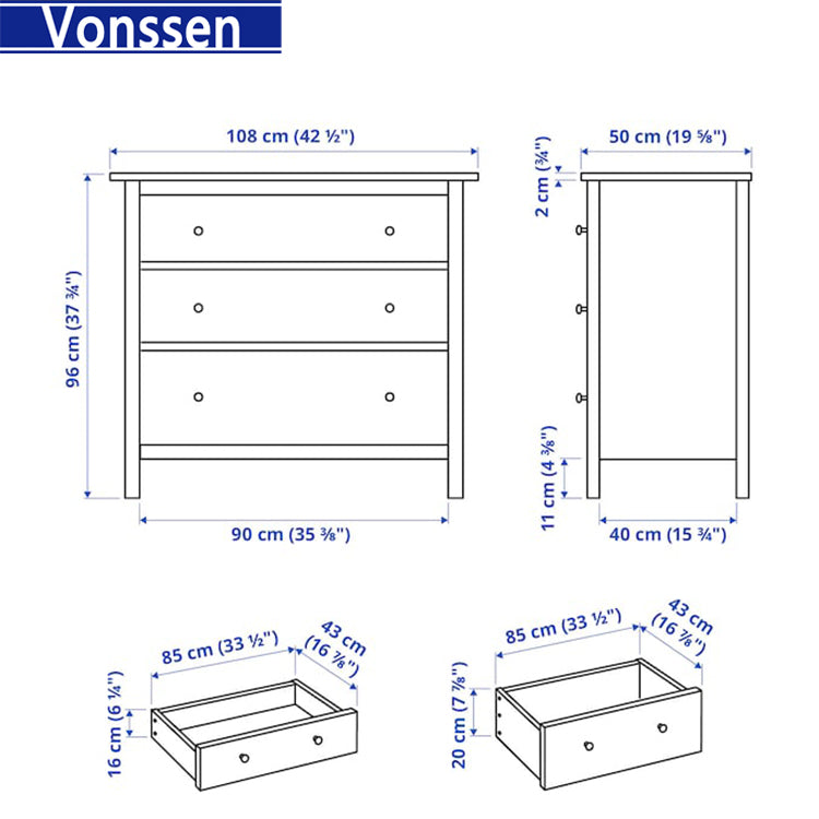 Vonssen White drawer brand new free delivery Chest of 3 drawers White SI-20344