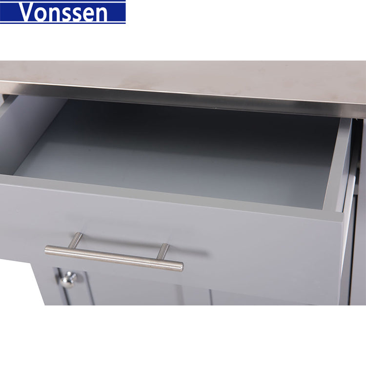 Vonssen Hoogzen Wooden Stainless Steel Top Kitchen Cart with Bottom Shelf in Gray SI-80004