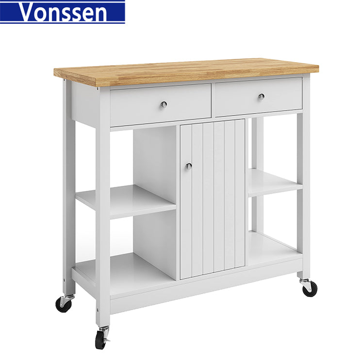 Vonssen Home Kitchen Island with Drawers – Rolling Cart with Locking Casters – Use as Coffee Bar, Microwave Stand, or Shelves for Storage  SI-80058