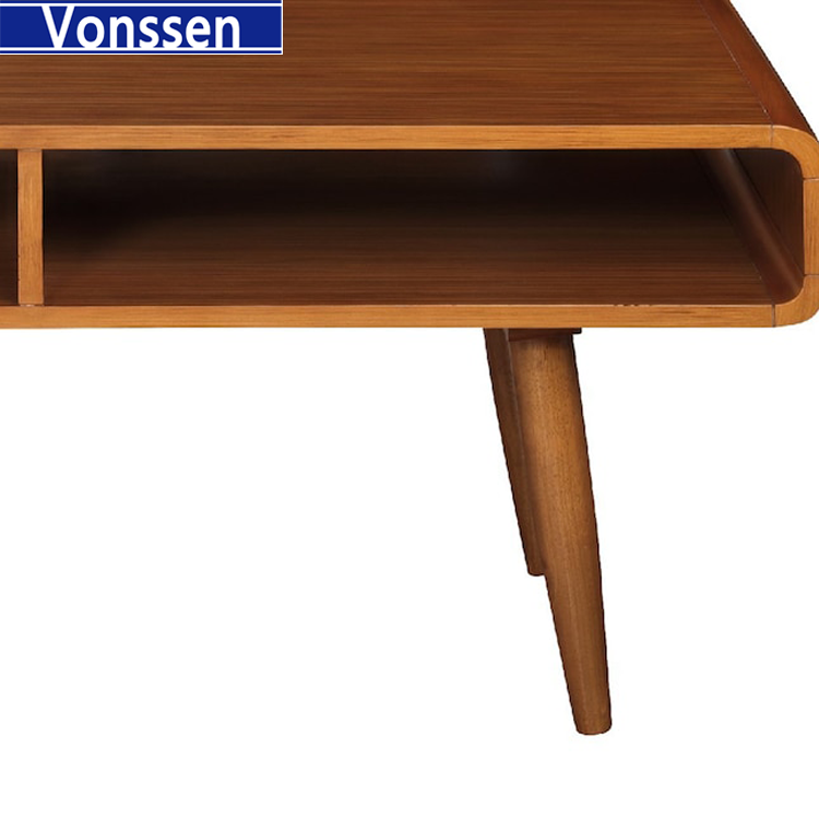 Vonssen Rectangular Wooden Frame Coffee Table with 2 Open Shelves Brown VS1010400104