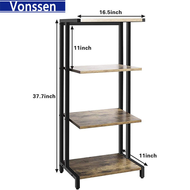 Vonssen 4-Tier AV Media Stand Corner Shelf Wooden Corner Shelves Component Cabinet Stereo Audio Rack Stand Tower Perfect for DVD Players Game Console TV Box Cable Box Xbox WiFi Router VS1041200017