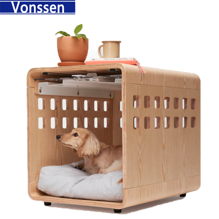 Vonssen Pet Cage soft Dog Sliding Door Furniture Style Wood Wooden Wire Pet Home House Indoor Rustic Kennel Fable Dog Crate VS3010100017