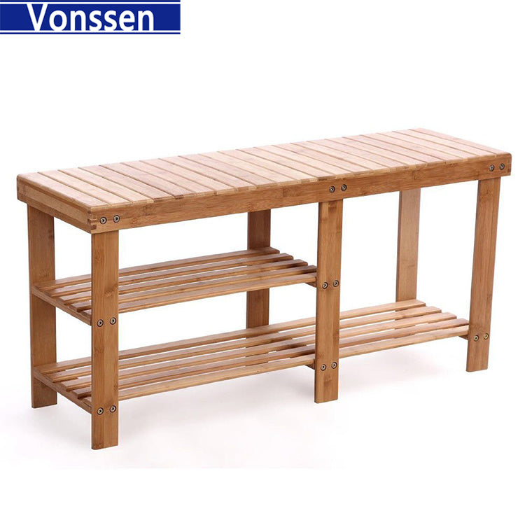 Vonssen Shoe Storage Benches for Entryway Rack Shelf Boot Organizer Bamboo Hallway Bench (Boots) SI-10035