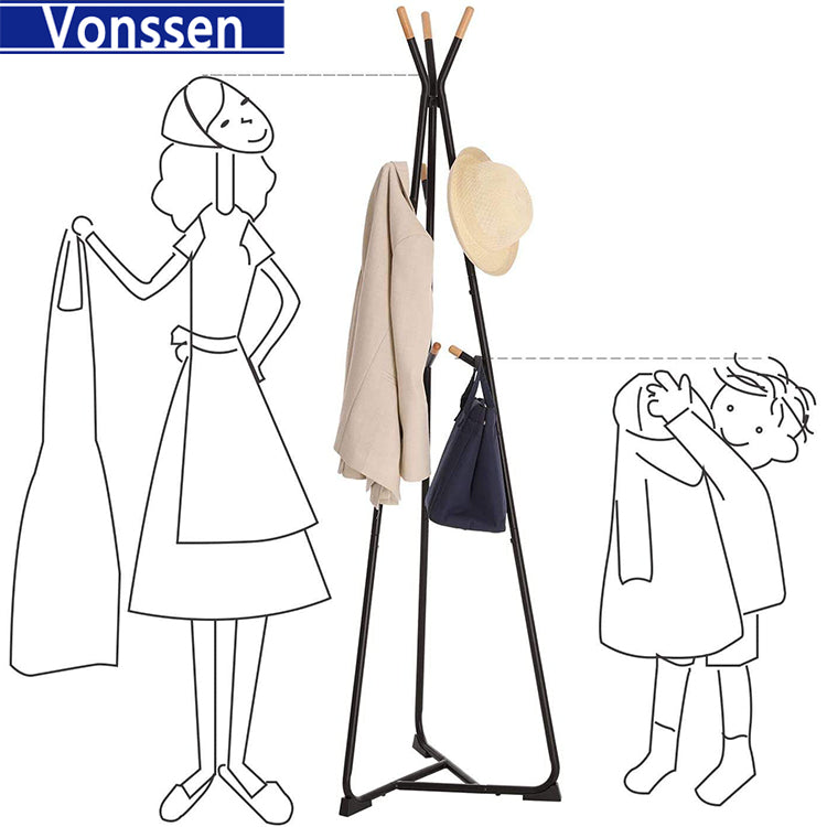 Vonssen Coat Rack Tree Metal Coat Rack with 9 Hooks Entryway Standing Coat Rack Tree Durable Coat Stand Easy Assembly for Home Office for Clothes Hat Bag VS1060400014