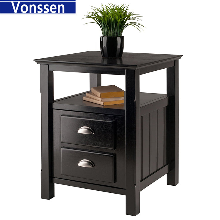 Vonssen Solid Wood 2 Drawer Timber Night Stand Black Finish SI-30024