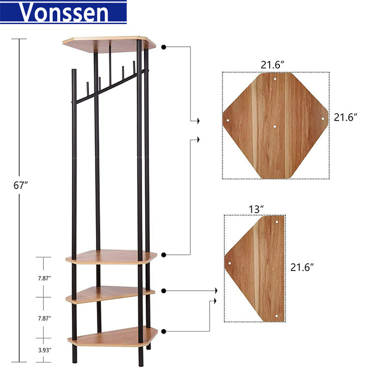 Vonssen Hall Tree Perfect Choice for Small Spaces Entryway Hall Tree Coat Rack Freestanding Storage with Shoe Shelf VS1060400017