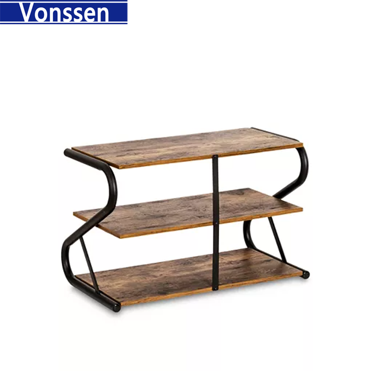 Vonssen Modern Industrial Metal Wood 3-Tier Shoe Rack Holds up to 9 Pair of Shoes VS1060200028