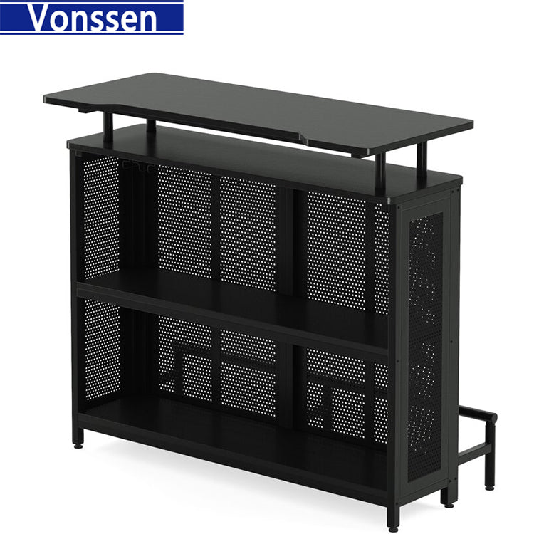 Vonssen Home Bar Unit 3 Tier Liquor Bar Table with Stemware Racks and Wine Storage Shelves Wine Bar Cabinet Mini Bar for Home Kitchen Pub VS1030500001