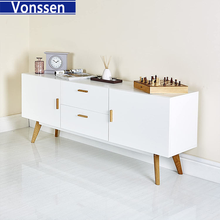 Buffet Style Scandinavian 2 Karl Wooden Doors Matte White - Storage Cabinet Buffet Interconnection 9308