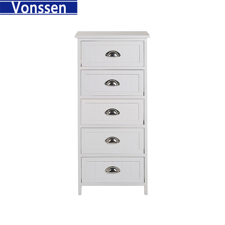 Vonssen 5 Drawer Chest of Drawers Paulownia Wood and MDF White SI-20088