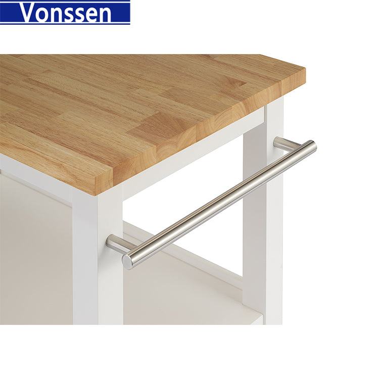 Vonssen Rolling Kitchen Trolley with Drawer Serving Trolley Wood White SI-20333