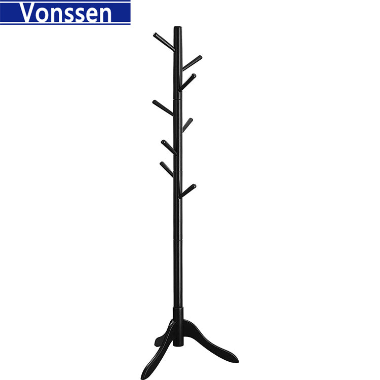 Vonssen Wooden Tree Coat Rack Freestanding Entryway Coat Stand with 8 Hooks Height Adjustable Coat Tree Rubber Wood Coat Hanger Stand for Home Office Hall Entryway VS1060400009