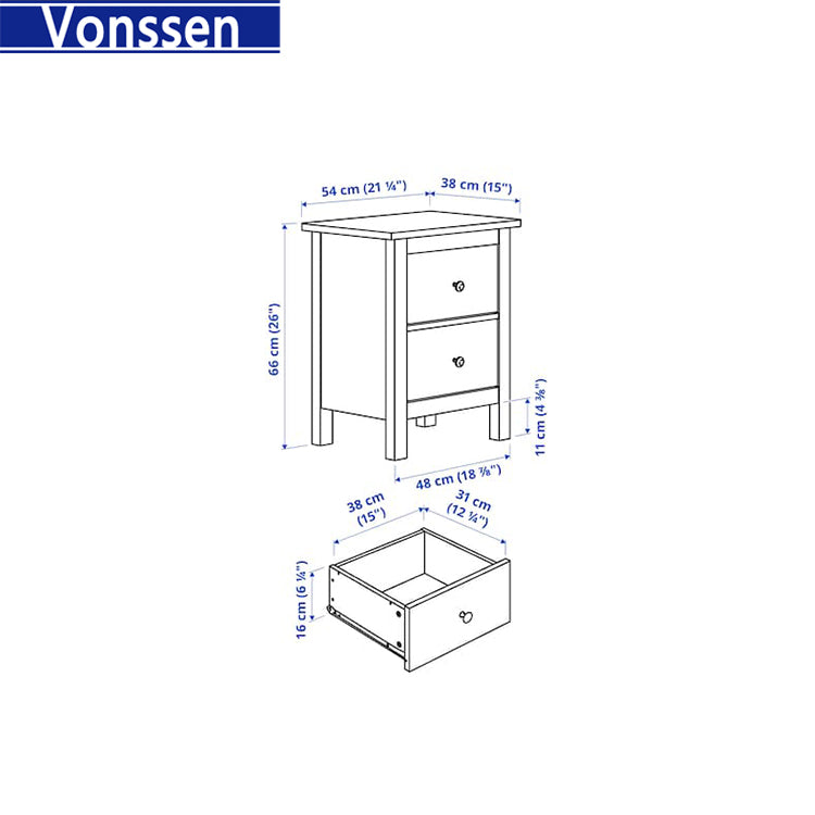 Vonssen Furniture Set-Bedside Cabinet White 40x35x61.5 cm Solid Wood Pine SI-20137