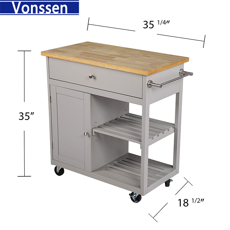 Vonssen Enterprises Rolling Cool Gray Natural Storage Kitchen Island SI-80059