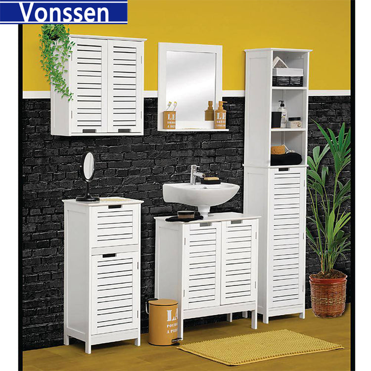 Vonssen Bathroom Linen Storage Tower Cabinet Miami White Wood SI-20084