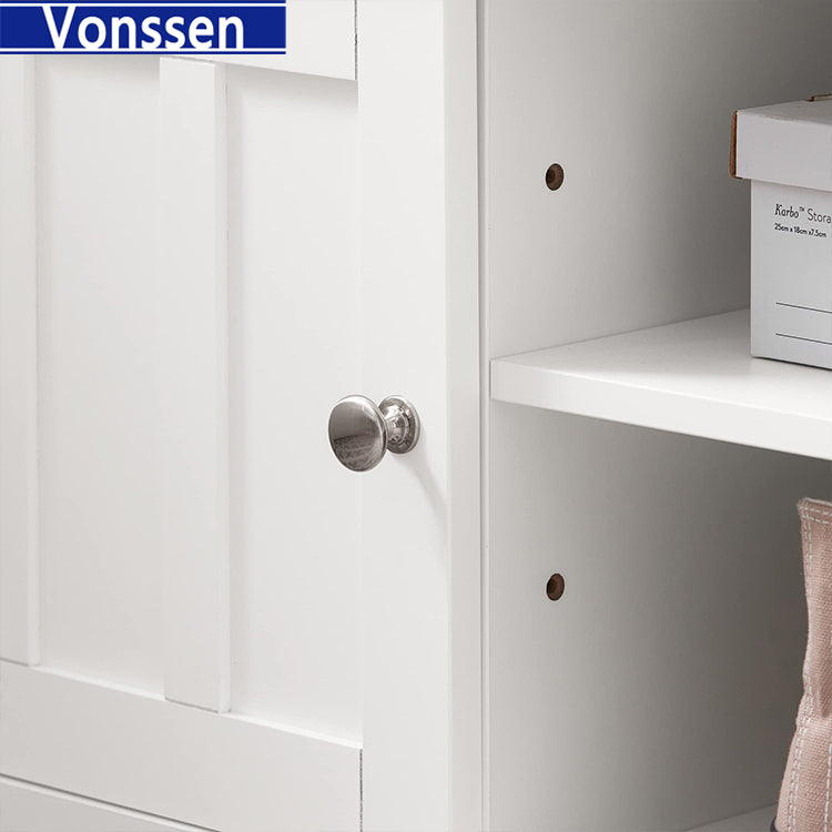 Vonssen White Storage Bench with 2 Doors Shelf Removable Seat Cushion Shoe Cabinet SI-20342