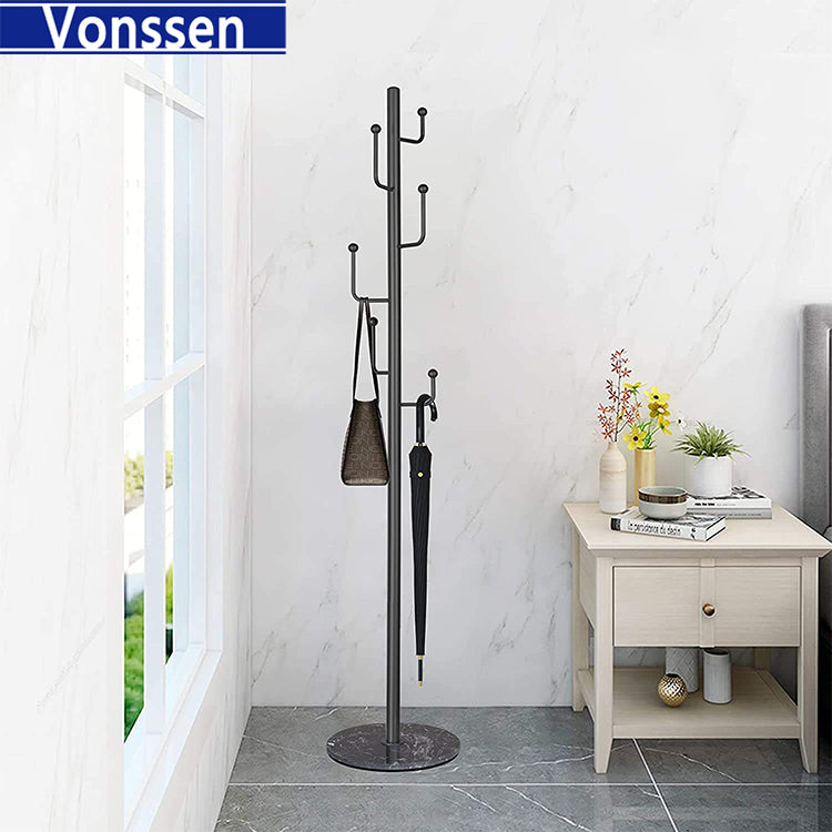 Vonssen Coat Rack Freestanding Metal Coat Rack Nordic Luxury Coat Stand with 8 Hooks & Stable Base Iron Art Hall Coat Tree for Hallway Entryway Bedroom Entryway Easy Assembly VS1060400010