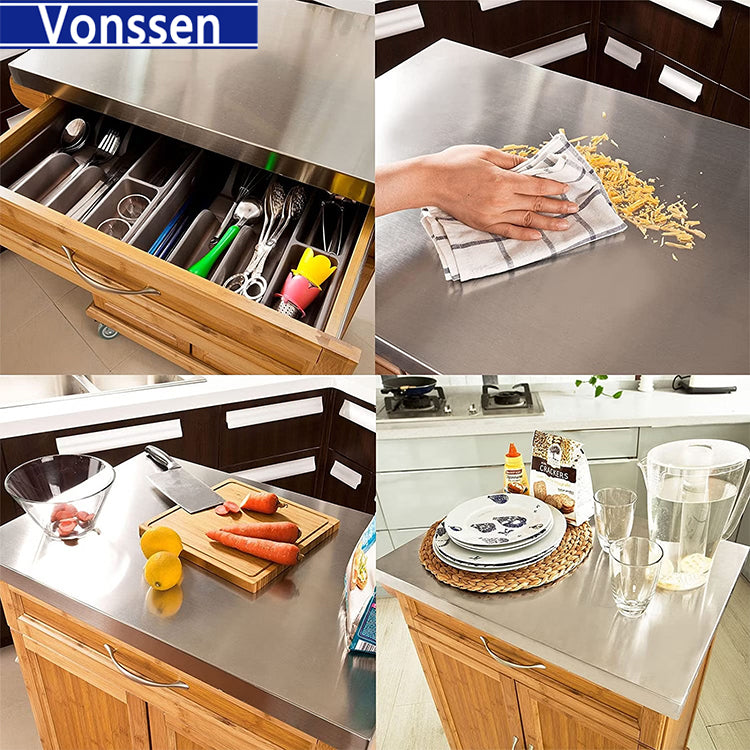 Vonssen Kitchen Cabinet Kitchen Storage Trolley Cart with 201 Stainless Steel Surface SI-10062