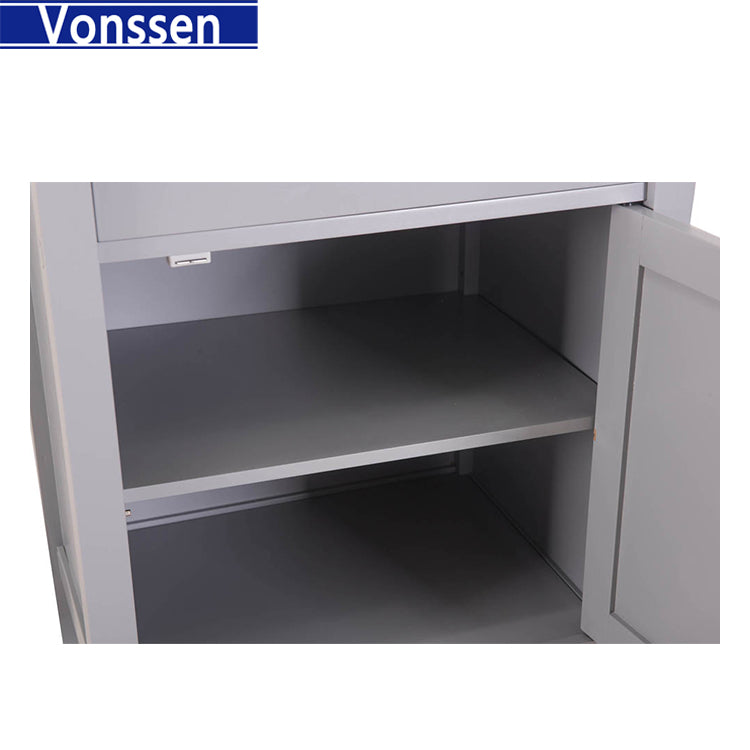 Vonssen Hoogzen Wooden Stainless Steel Top Kitchen Cart with Bottom Shelf in Gray SI-80004