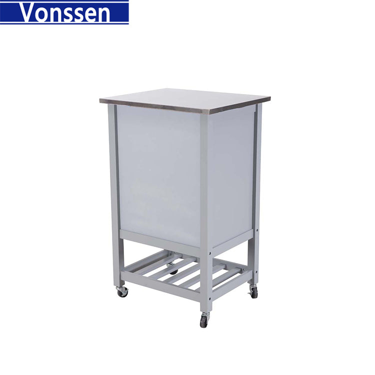 Vonssen Hoogzen Wooden Stainless Steel Top Kitchen Cart with Bottom Shelf in Gray SI-80004