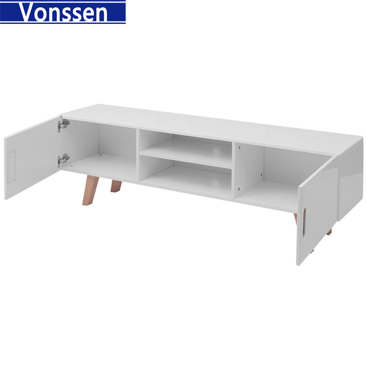 Living Room Cabinet Shiny MDF TV Cabinet Robust Wood TV Cabinet Elegant Construction Entertainment Centre for Living Room Bedroom Dining Room White 9310