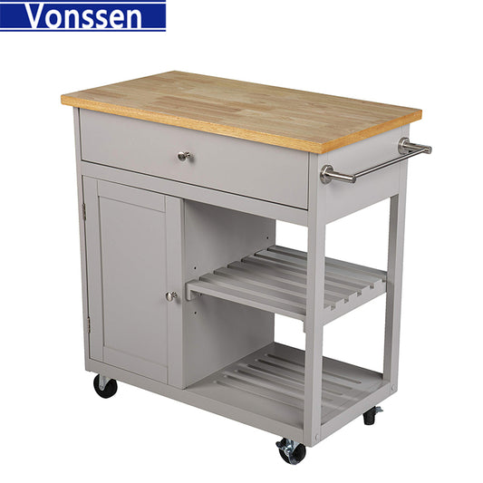 Vonssen Enterprises Rolling Cool Gray Natural Storage Kitchen Island SI-80059