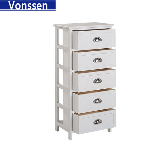 Vonssen 5 Drawer Chest of Drawers Paulownia Wood and MDF White SI-20088