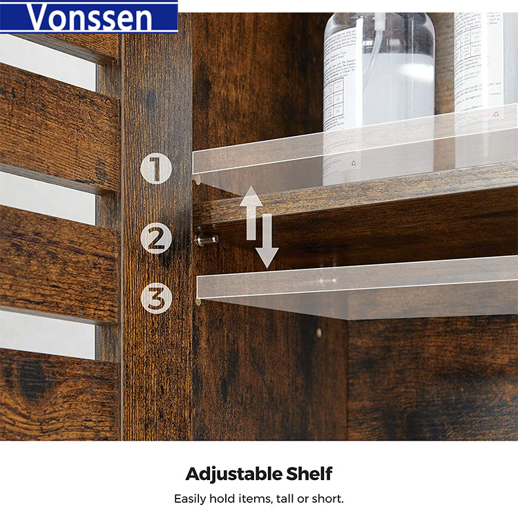 Vonssen Over-The-Toilet Storage Bathroom Organizer Cabinet with Cupboard and Shelf Steel Frame Easy Assembly Industrial Rustic Brown and Black VS1040700001