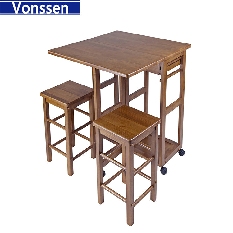 Living Set of 3 Teak Elegant Suzanne Space Saver Set with 2 Square Seat Stools, 32.75" SI-10007