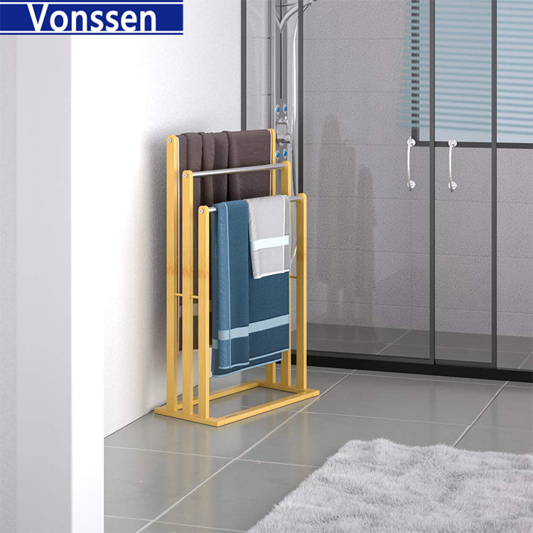 Vonssen Towel Holder Freestanding with 3 Towel Rail Towel Stand for Bathroom Wood Stainless Steel VS10412000803