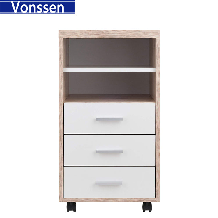 Vonssen Storage Cabinet 3 Drawers 2 Shelves Reclaimed Wood White Finish SI-10170