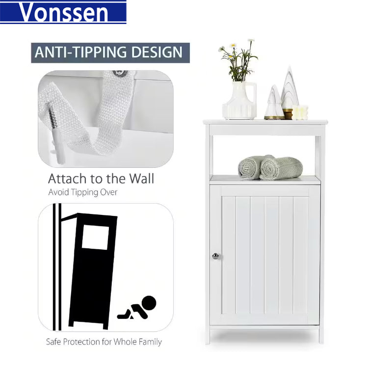 Vonssen Single Door Floor Cabinet Bathroom Free Standing Storage Organizer with Adjustable Shelf Narrow Side Cabinet for Living Room SI-20334