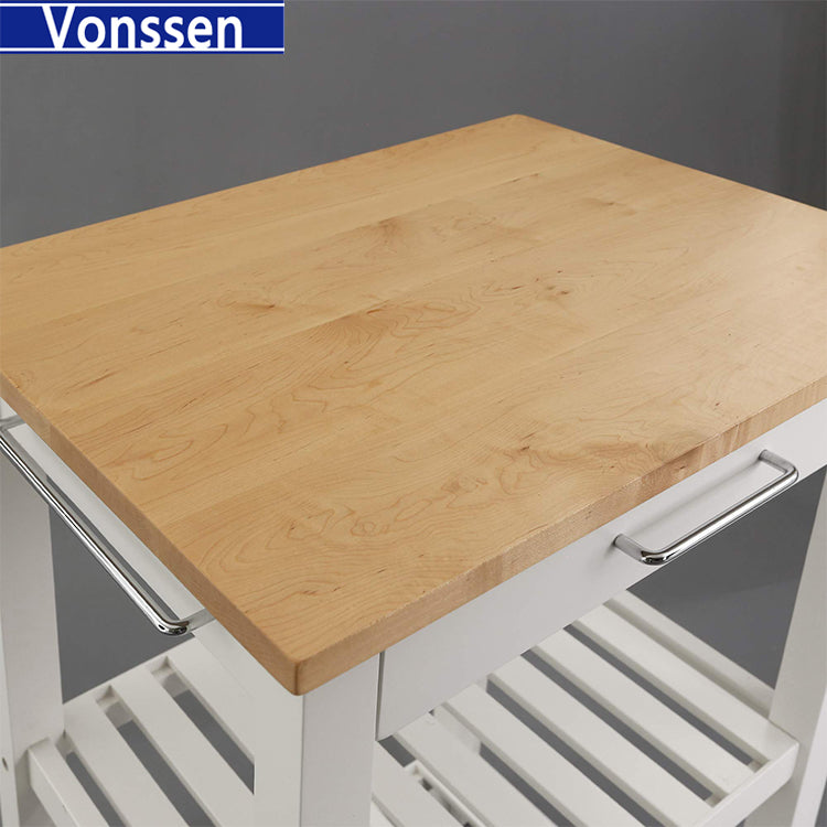 Vonssen Sunrise American Maple Top Kitchen Island White SI-20205