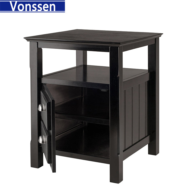 Vonssen Solid Wood 2 Drawer Timber Night Stand Black Finish SI-30024