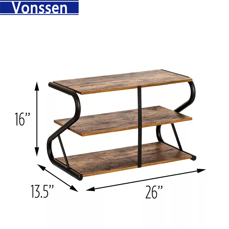 Vonssen Modern Industrial Metal Wood 3-Tier Shoe Rack Holds up to 9 Pair of Shoes VS1060200028