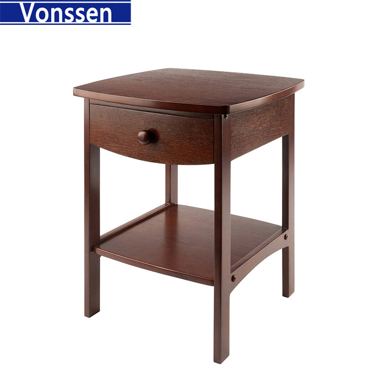 Vonssen End Table Nightstand Storage Display Drawer Shelf Beside Bedroom Black SI-20335