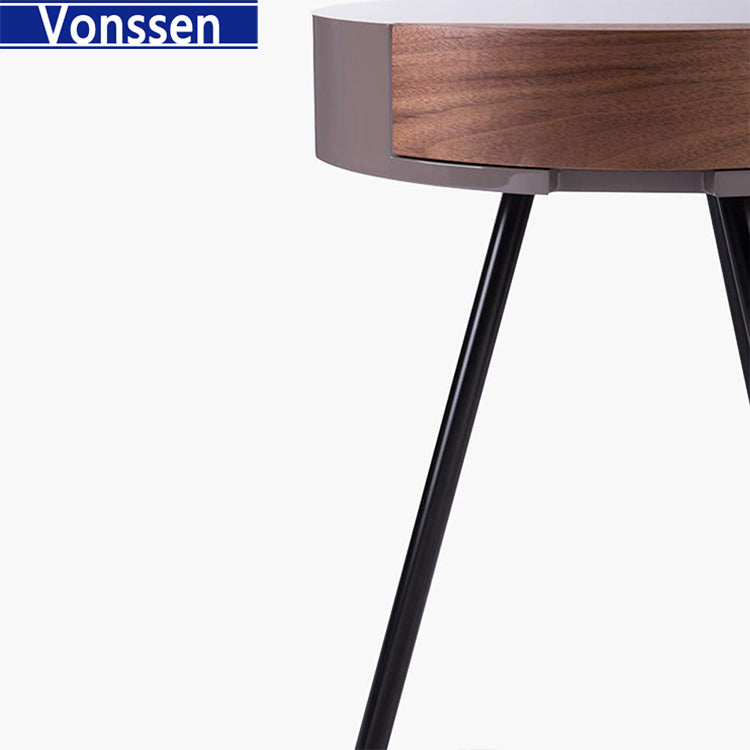 Vonssen Small Round Side Table with Drawer,Heavy Duty Metal Legs Farmhouse Side Table, Nightstand End Table Accent Coffee End Table for Living Room Bedroom Office SI-20076