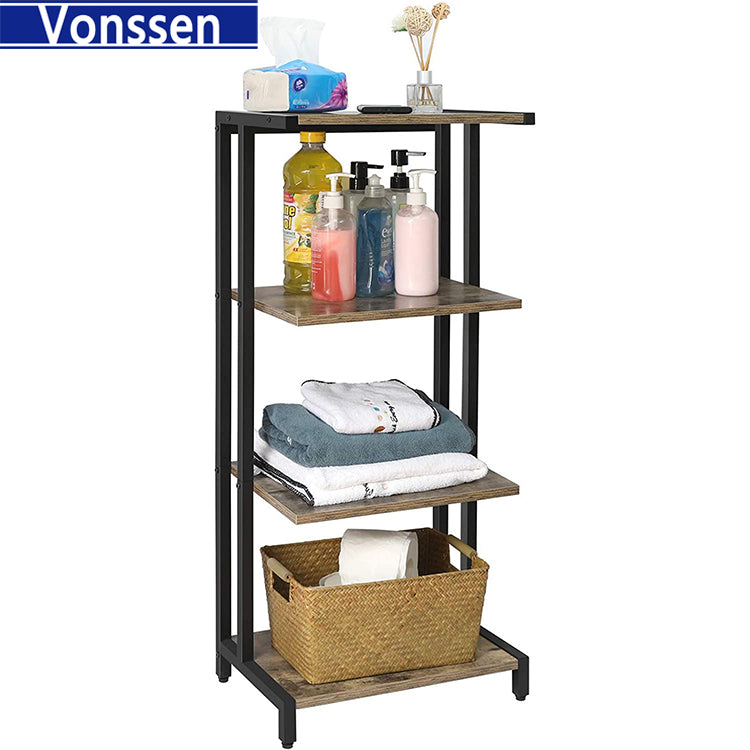 Vonssen 4-Tier AV Media Stand Corner Shelf Wooden Corner Shelves Component Cabinet Stereo Audio Rack Stand Tower Perfect for DVD Players Game Console TV Box Cable Box Xbox WiFi Router VS1041200017