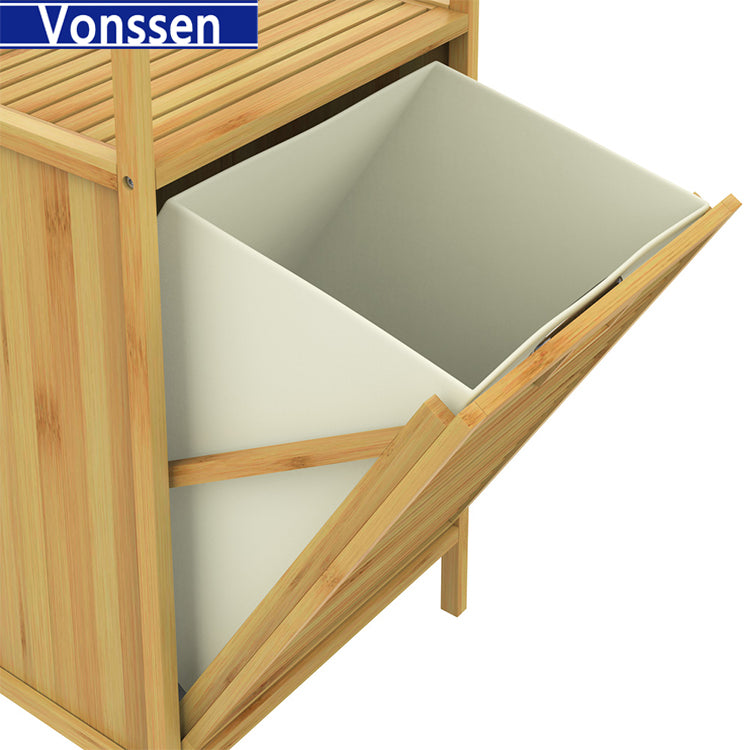 Vonssen Natural Tilt-Out Bamboo Laundry Hamper with 2-tier Shelf VS1040300005