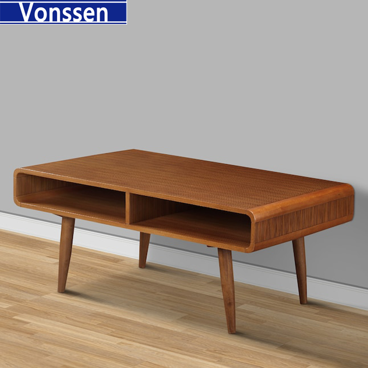 Vonssen Rectangular Wooden Frame Coffee Table with 2 Open Shelves Brown VS1010400104