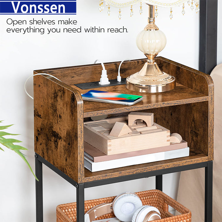 Vonssen Nightstand with Charging Station End Table with Open Drawer Side Table with USB Ports and Outlets VS1010400219 --