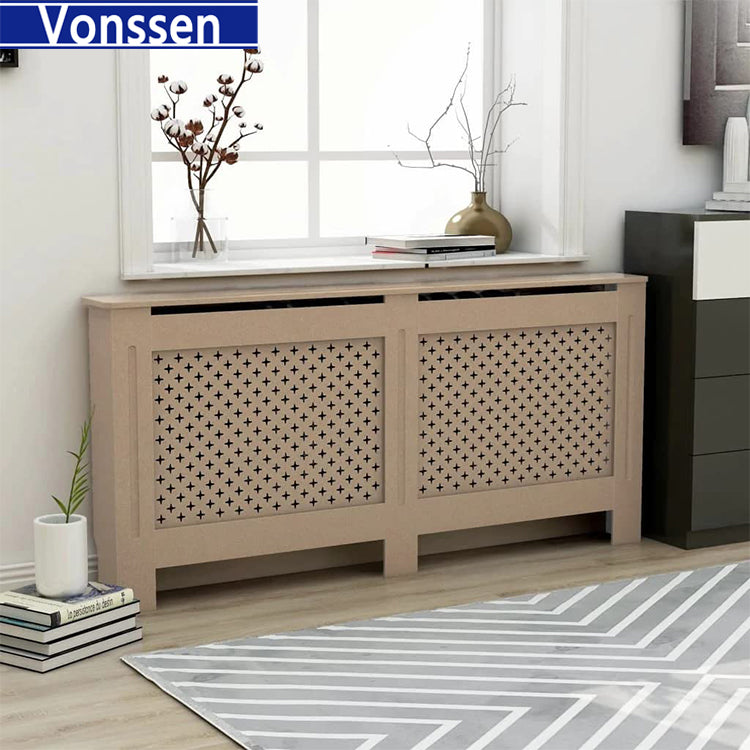 Vonssen Black Radiator Cover Heating Cabinet Shelf MDF Heating Cover Cabinet Home and Office Heater Heating Side Stand Radiator Cover Cabinet Shelf Cross Design SI-20185