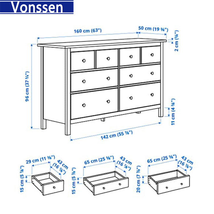 Vonssen White Dresser Modern Dresser for Bedroom 7 Drawer Double Dresser with Wide Drawer and Metal Handles Wood Dressers Chests of Drawers for Hallway Entryway SI-20345