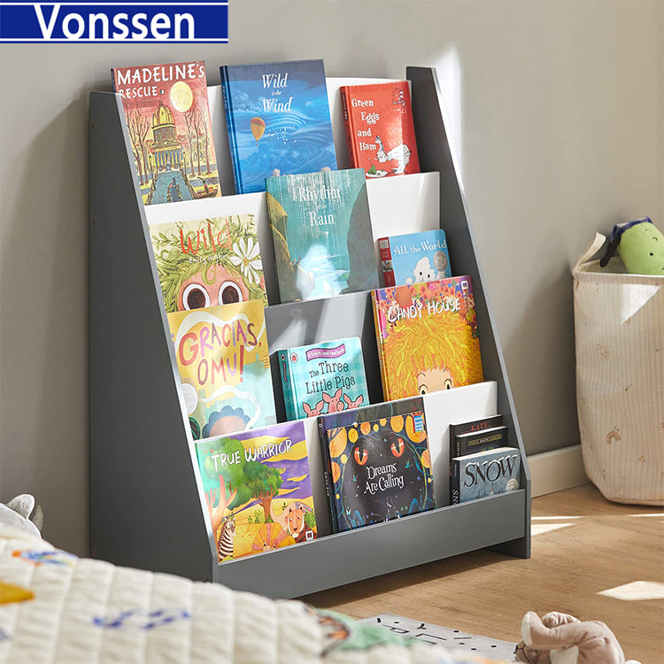 Vonssen Kids Sling Bookshelf Kids Bookshelf with Organizer Kids Magazine Rack Book Rack for Kids Book Organizer SI-80152