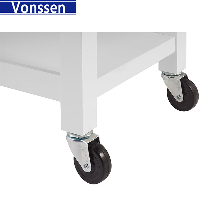 Vonssen Rolling Kitchen Trolley with Drawer Serving Trolley Wood White SI-20333