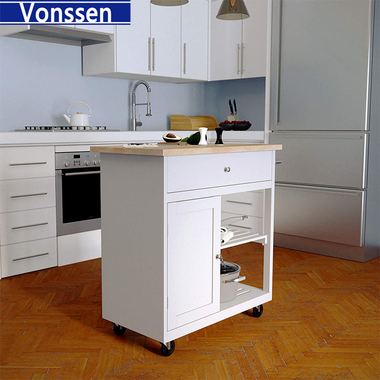 Vonssen Enterprises Rolling Cool Gray Natural Storage Kitchen Island SI-80059