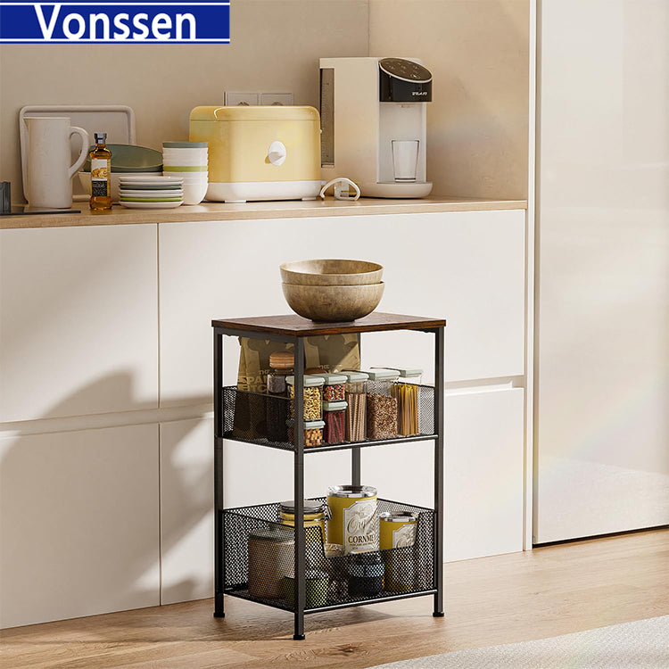 3-Tier End Table for Living Room Nightstand Bedside Table with Storage Shelf for Bedroom Kitchen Office Small Table for Small Spaces VS1031403066 --