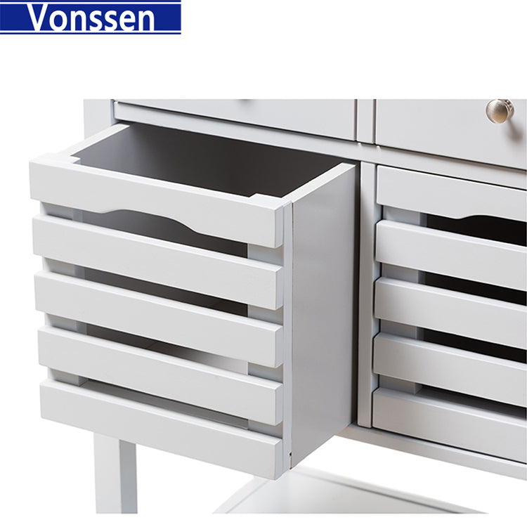 Vonssen Wooden Kitchen Trolley Top Island Dining Cart Worktop Basket Storage SI-20268