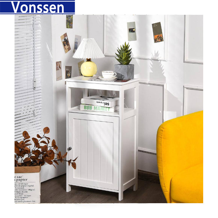 Vonssen Single Door Floor Cabinet Bathroom Free Standing Storage Organizer with Adjustable Shelf Narrow Side Cabinet for Living Room SI-20334