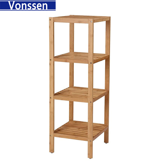 Vonssen Bamboo Bathroom Shelf 4-Tier Multifunctional Storage Rack Shelving Unit 38.6 X 13 X 13 Inches VS1041200075